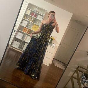 Aidan Mattox Navy and Gold Dress